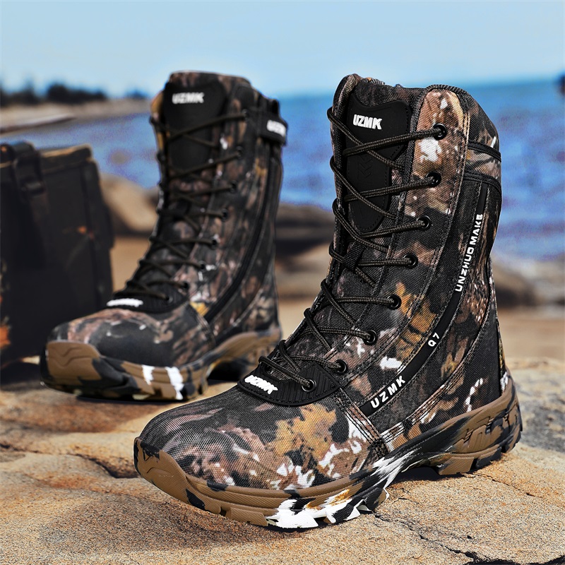 Hunting Outdoor Brand - รองเท้าบูทกลางแจ้งสำหรับผู้ชาย แบรนด์ดีไซเนอร์ รองเท้าเดินป่าลายพราง คุณภาพสูง รองเท้าล่าสัตว์