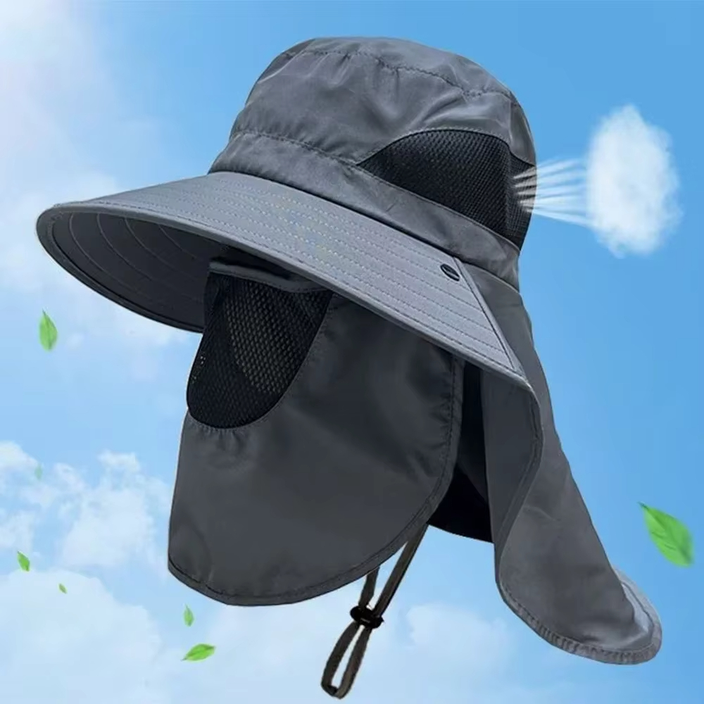 Mens Outdoor Hunting Hats - หมวกกันแดดฤดูร้อน ป้องกันรังสียูวี สำหรับกิจกรรมกลางแจ้ง ล่าสัตว์ ตกปลา หมวกบักเก็ตพร้อมแผ่นปิดคอ