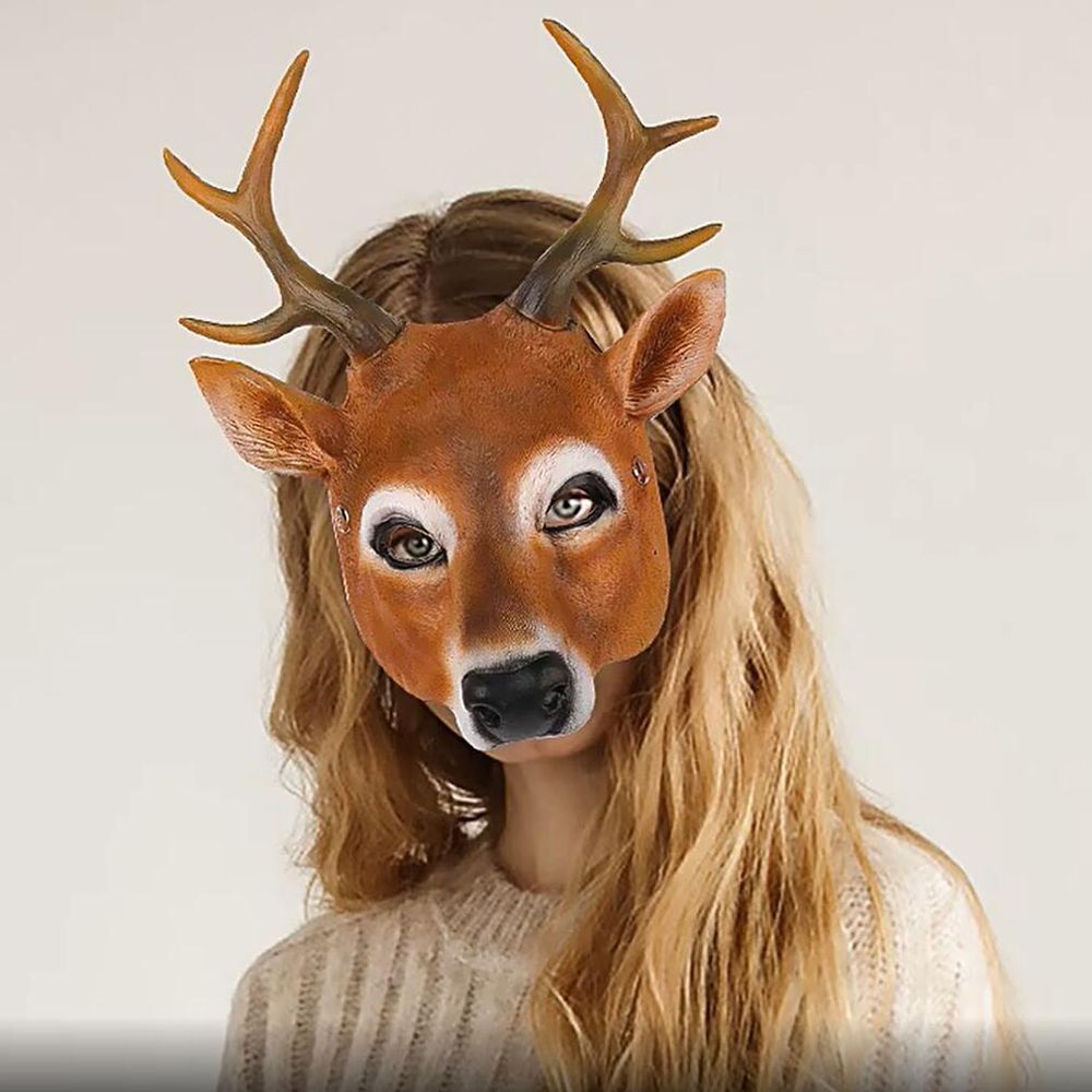 Elk Bugle Call - คอสเพลย์หน้ากากฮาโลวีนแบบตลกรูปสัตว์น่ารักนำโชคเครื่องประดับชุดงานพรอมงานปาร์ตี้เทศกาลคริสต์มาส seluruh wajah คาร์นิวัล