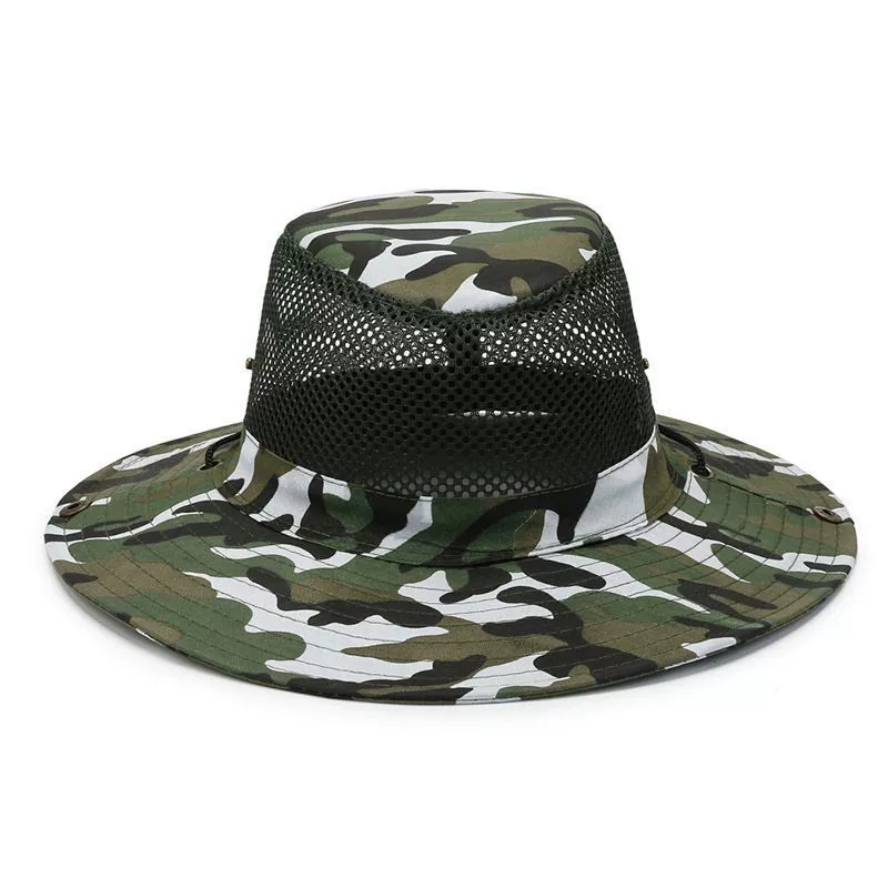 Mens Outdoor Hunting Hats - หมวกตกปลา ป้องกันรังสียูวี ลายพรางตาข่าย หมวกปีกกว้าง หมวกชายหาด ระบายอากาศได้ดี