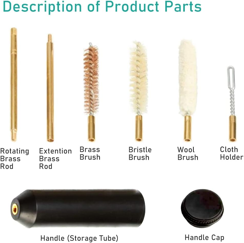 Gun Cleaning Rod - ชุดอุปกรณ์ทำความสะอาดปืนพก 9 มม. 7 ชิ้น/ชุด พร้อมแปรงและแท่งทำความสะอาดแบบมืออาชีพ