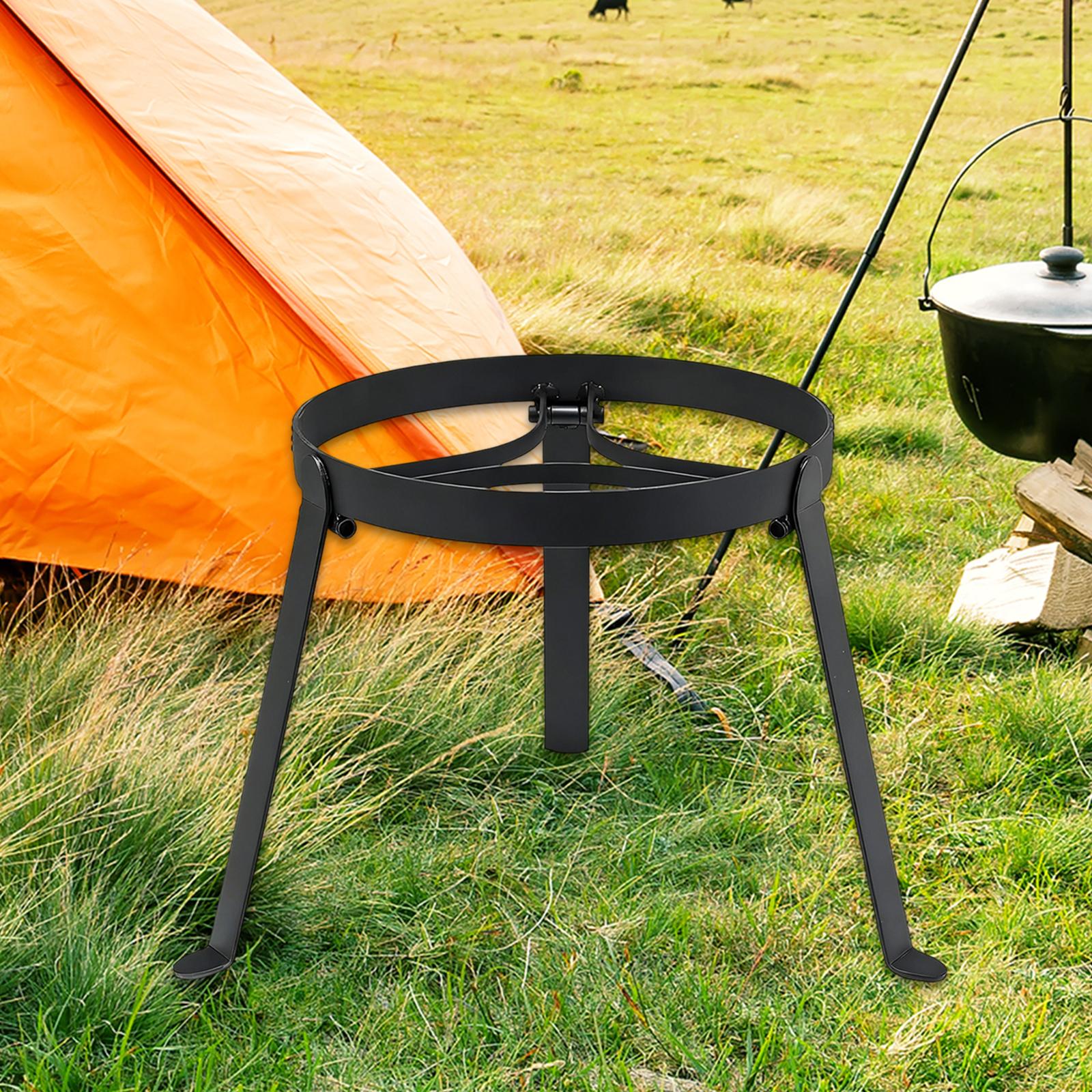 Outdoor Hunting Kitchen - ขาตั้งเตาไฟพับได้แบบสามขา ทำจากเหล็ก สำหรับย่างอาหารแบบพกพา ชั้นวางอุปกรณ์ทำอาหารสำหรับเตาไฟ เหมาะสำหรับครัวกลางแจ้งในการตั้งแคมป์
