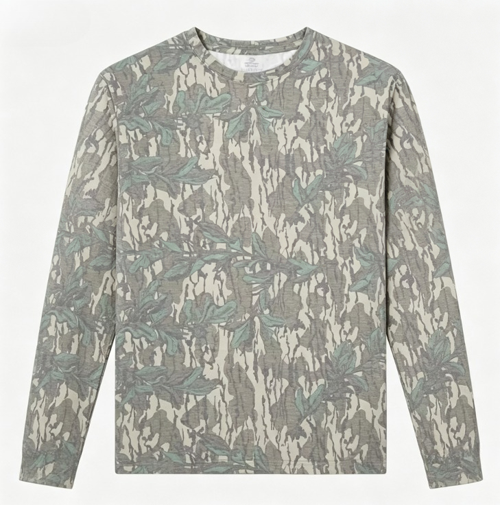 เสื้อยืดแขนยาวลายพรางใบไม้ คอก - Hunting Outdoors บทวิจารณ์และราคา